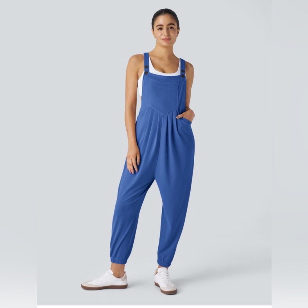 HALARA Overalls Waffle Knit Jogger Jumper Royal Blue Jumpsuit Women's M NWT - Picture 3 of 10